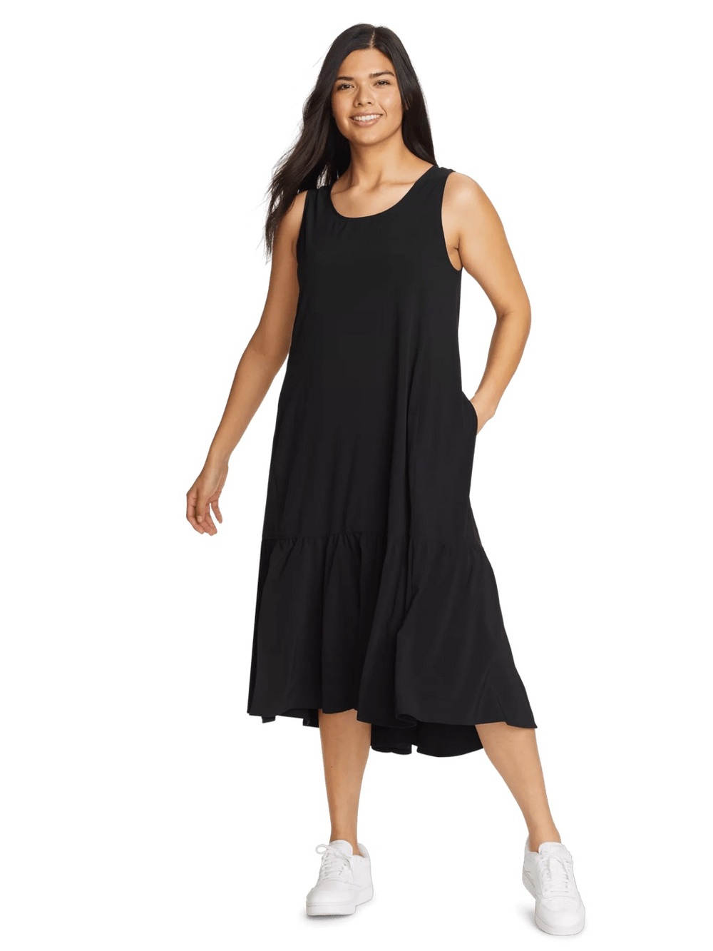 Eddie Bauer Women’s Departure Midi Dress Sleeveless Black Stretch size Large
